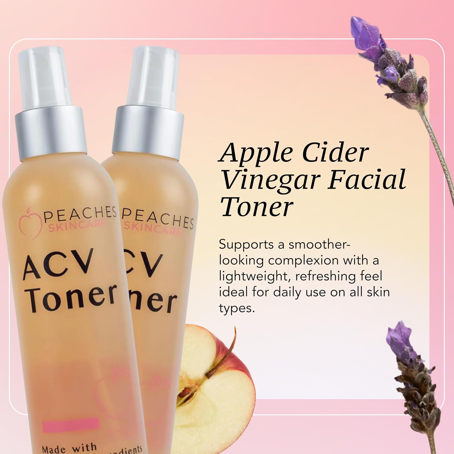 Peaches Skin Care Apple Cider Vinegar Face Toner - Vegan Facial Toner with Citrus Extracts – Gently Exfoliation for Healthy Skin – 8 oz
