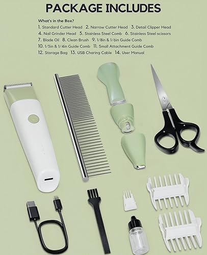 Miniatura 7 de Kit de aseo para perros, 4 en 1, silencioso, inalámbrico, recortador de patas de perro y amoladora de uñas, cortadora eléctrica recargable de bajo