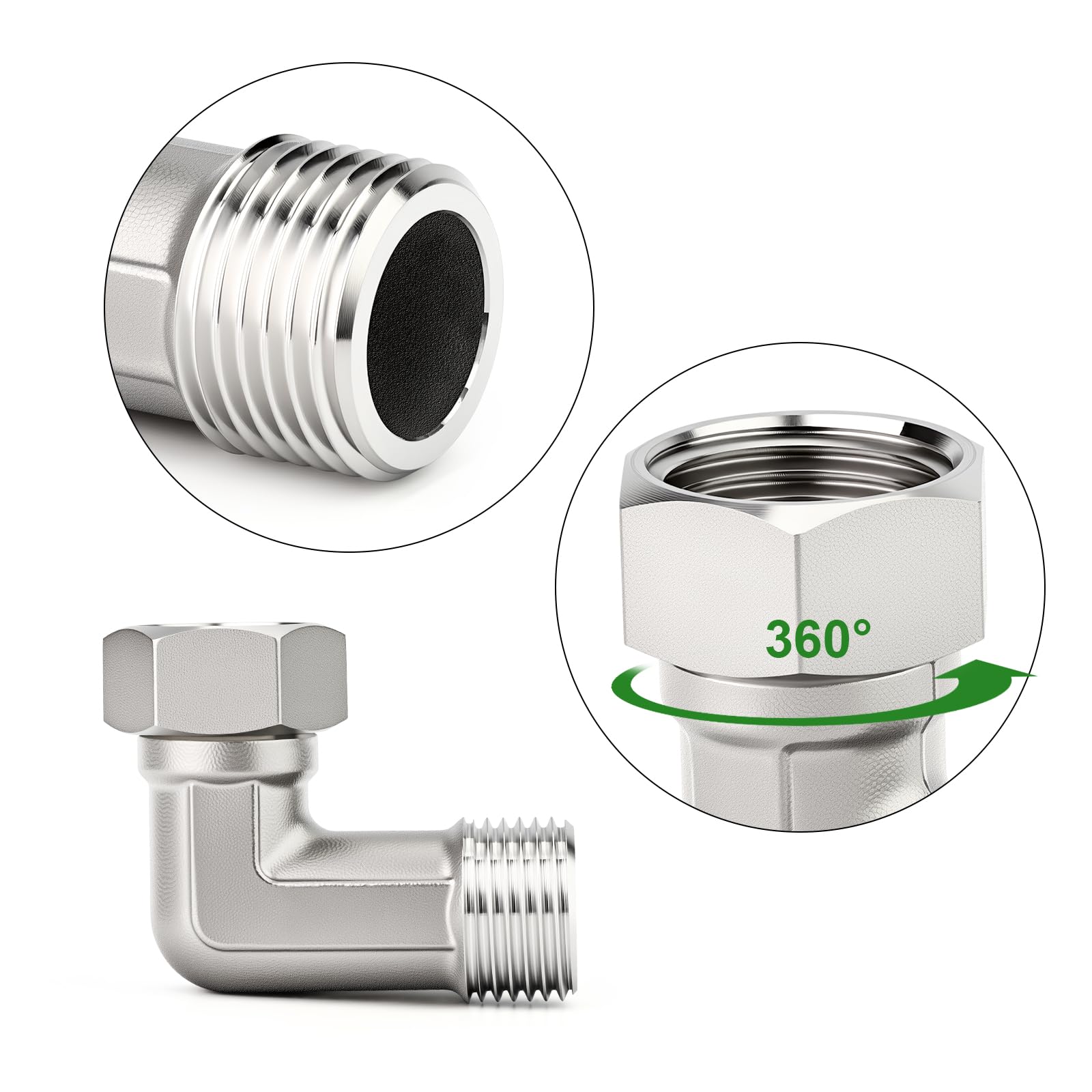 TAISHER 1 pièces Coude 90 degrés en 304 acier inoxydable, 2 extrémités, connecteur flexible et mobile, 3/4" MBSP x 3/4" FBSP pour pulvérisateur, vanne coudée, bras de douche