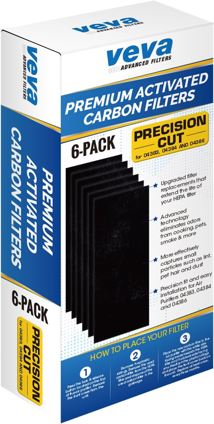 VEVA Pre-Filter Replacement Compatible with Hamilton Beach 04383, 04384, 04386 Air Purifier - 6 Pack - Smoke and Odor Eliminator Carbon Filters - Image 8