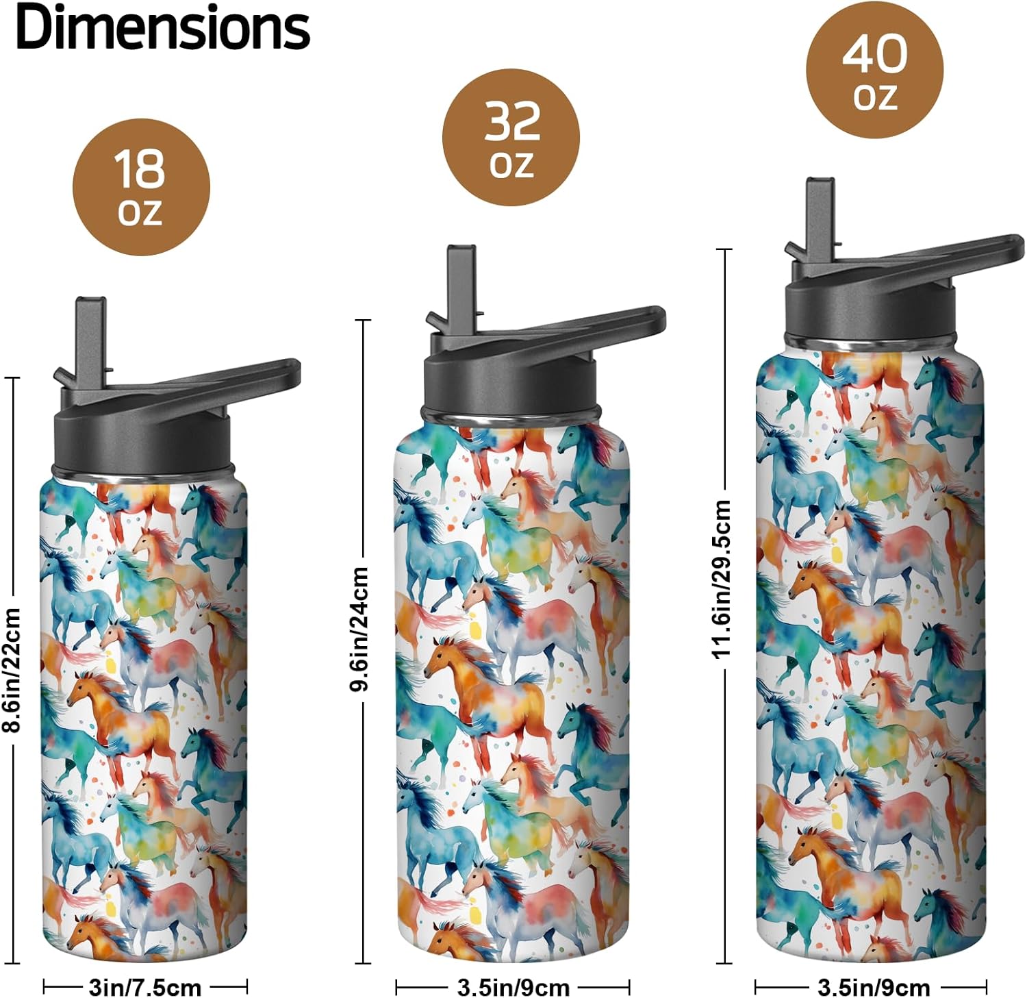 Horse Water Bottles with Straw, 18 Oz Insulated Stainless Steel Tumbler Cup Mug Horse Gifts for Women Girls Horse Lovers - Image 4