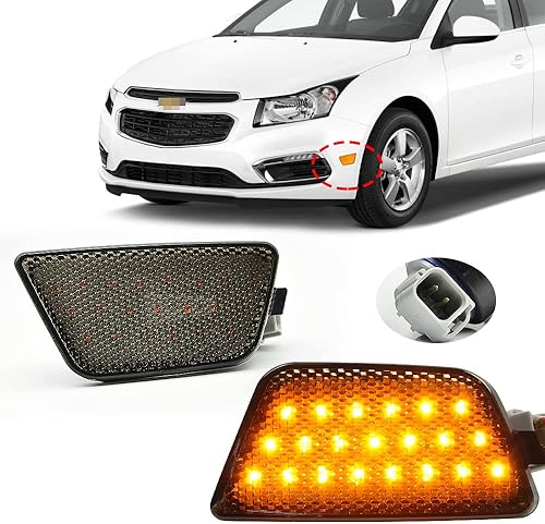 Luz de Señal Lateral de Parachoques Frontal para Chevy Cruze 2011 2012 2013 2014 2015 Certificado DOT GM2551198N 42334144 42334145 (Lente Ahumada