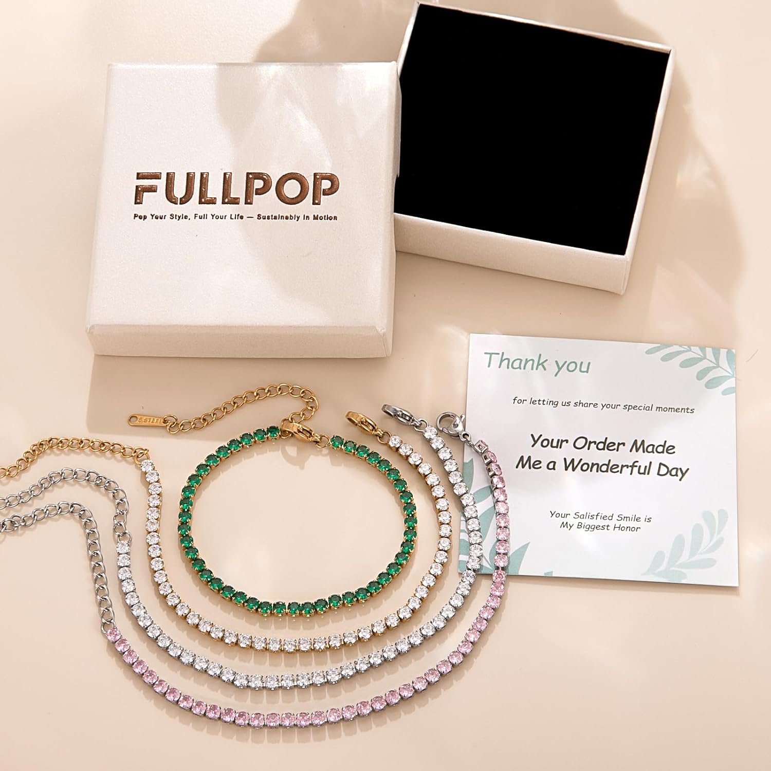 Fullpop Dainty Tennis Bracelets for Women Trendy Set, 14K Gold/Silver Plated Bracelets for Women Tennis Bracelet Gold Diamond Bracelets Anthropologie Jewelry Christmas Valentine's Day Gifts for Women - Image 6