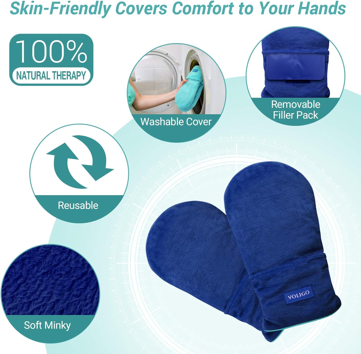 Microwavable Heated Mittens, Hot and Cold Hand Therapy Gloves, Heat Arthritis Gloves for Hands Warmer Therapy and Trigger Fingers Pain Relief & Carpal Tunnel Fit for Many Hand Sizes (Blue)