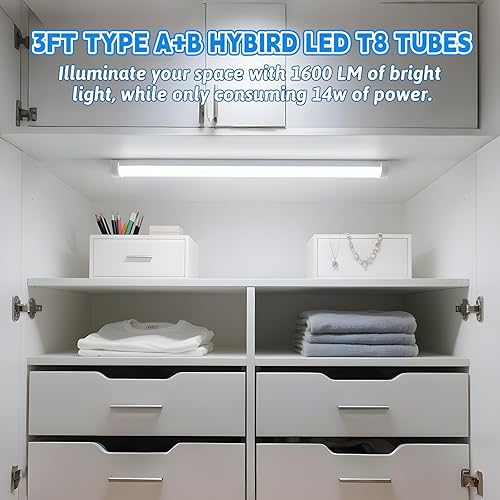 Miniatura 4 de Romwish Bombilla LED tipo A+B de 3 pies, 14 W (equivalente a 30 W), 5000 K, 1600 LM, Plug and Play o derivación de lastre, alimentación de doble