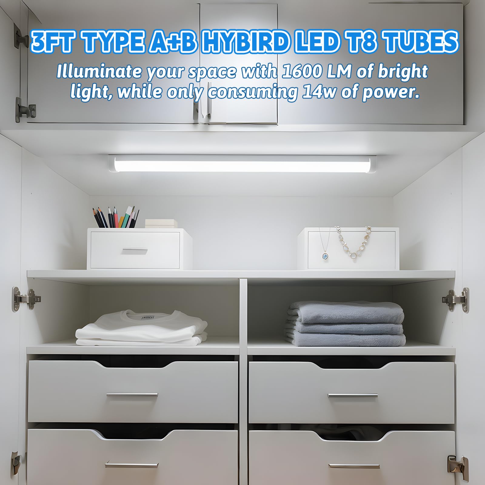 Romwish 3FT T8 LED Tube Light, Type A+B, 14W(=30W), 5000K Daylight