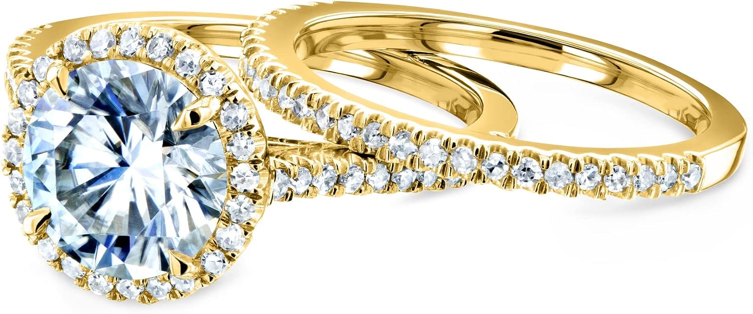 Kobelli Round Brilliant Moissanite Halo Bridal Wedding Rings Set 2 1/3 CTW 14k Yellow Gold (DEF/VS, GH/I)