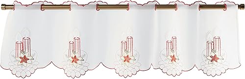 Violet Linen Patrón de bayas navideñas de Navidad de temporada, organza de poliéster bordado, velas, 60 x 18 pulgadas, recto, cenefa decorativa para