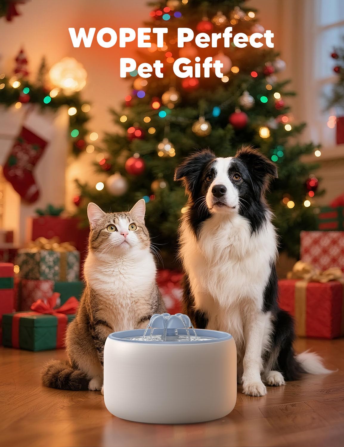 WOPET Fontana d'acqua in ceramica per gatti, 3 l, W03 Lite, elegante fontana per animali domestici, dispenser d'acqua per gatti e cani, ultra silenziosa, facile da pulire e assemblare bianco blu