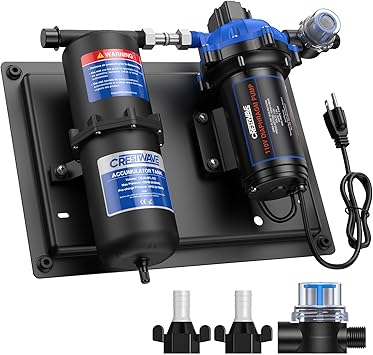 CrestWave RV Water Pump 110V AC 7GPM 70PSI and 1L Accumulator Tank, Quiet Water Transfer Pump and Accumulator Tank System for Home Water System, Irrigating & Industrial Settings