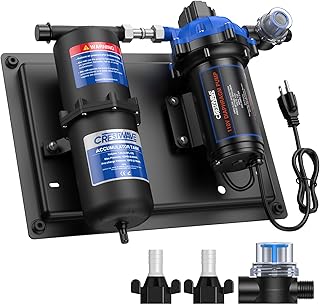 CrestWave RV Water Pump 110V AC 7GPM 70PSI and 1L 125PSI Pre-Pressurized Accumulator Tank, Quiet Water Transfer Pump and Accumulator Tank System for Home Water System, Irrigating & Industrial Settings