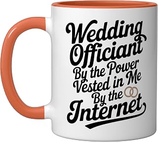 Wedding Officiant Ordained Online Ceramic Mug, Orange/White