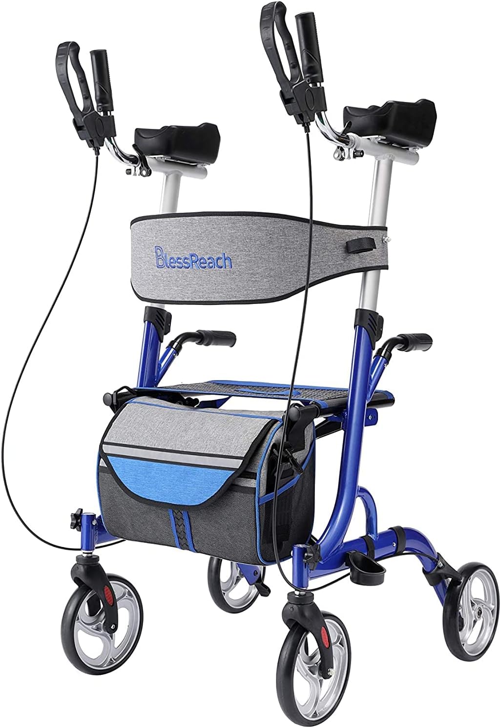 BlessReach Rolling Walkers for Seniors Four Wheel Walker Rollator Walker Easy Folding Senior Upright Walker with Padded Backrest Walking Aid for Adult Elderly, Aluminum Frame (2&1 Blue) : Health & Household