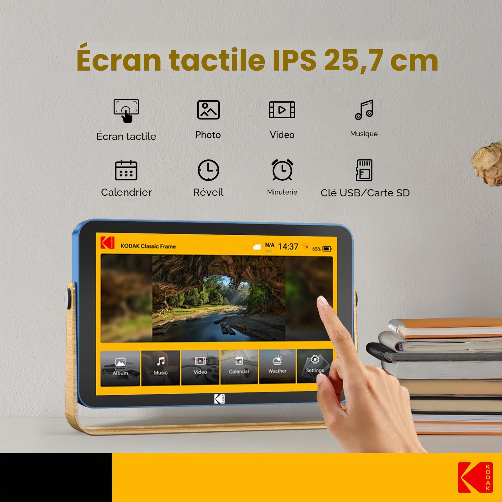 KODAK Cadre Photo Numérique, Cadre Numérique Photo WiFi 10 Pouces, Batterie Intégrée de 4000mAh, Mémoire de 32 Go, Écran Tactile IPS HD, Partage de Photos, Musique et Vidéos Via Une App/E-Mail/USB