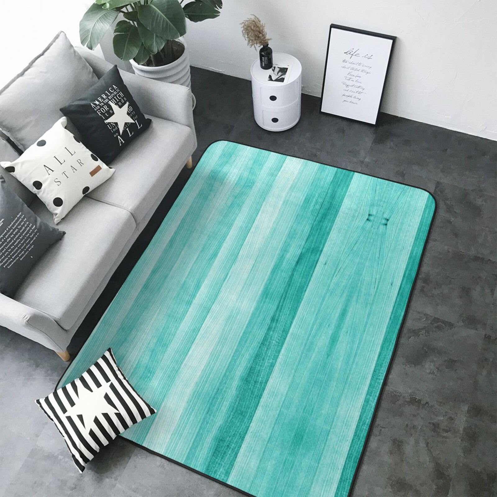 Tapis lavable bleu sarcelle turquoise grand format et doux pour grand salon
