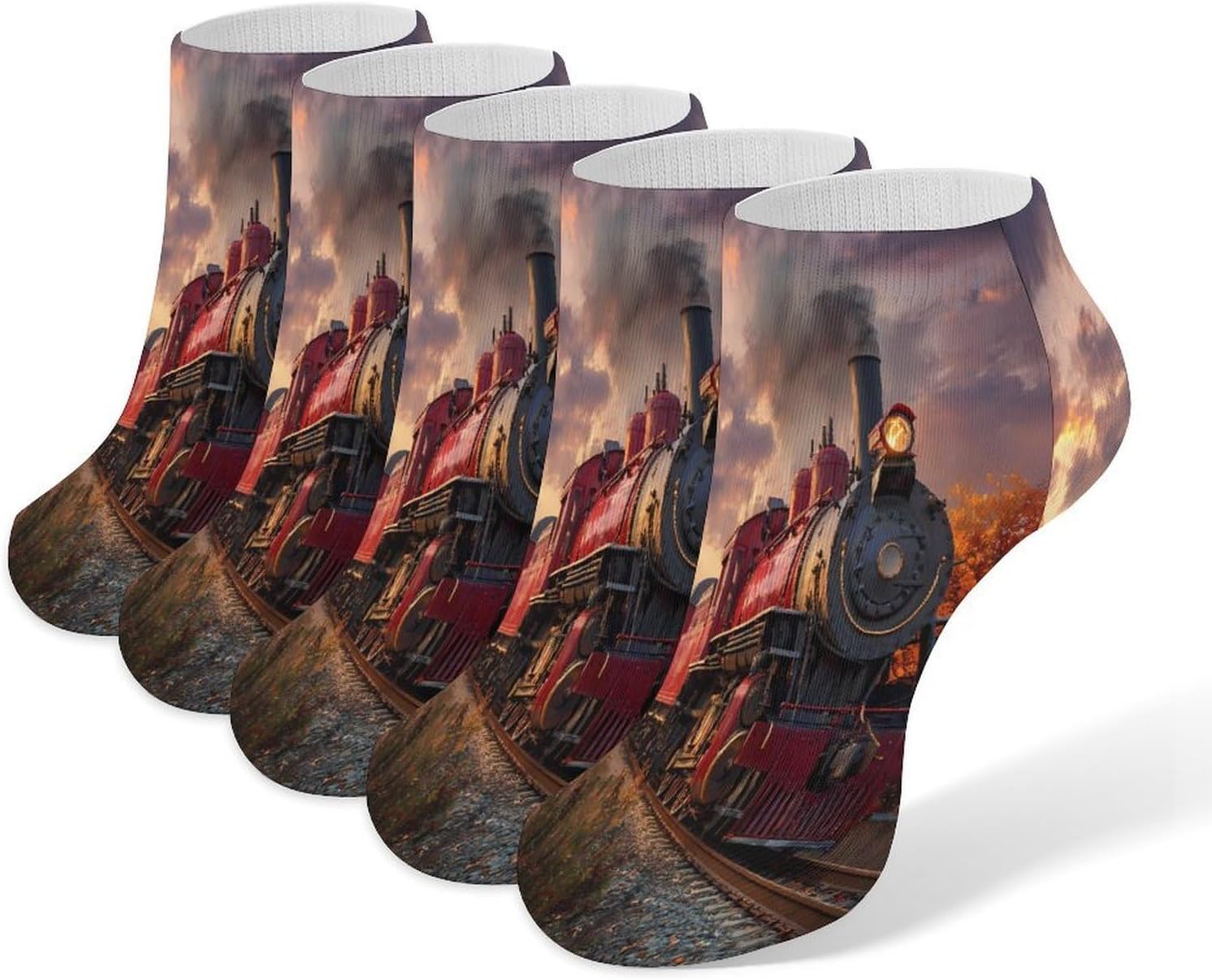 Fall Old Engine Train Socks for Men Women 5 Pairs Ankle Socks