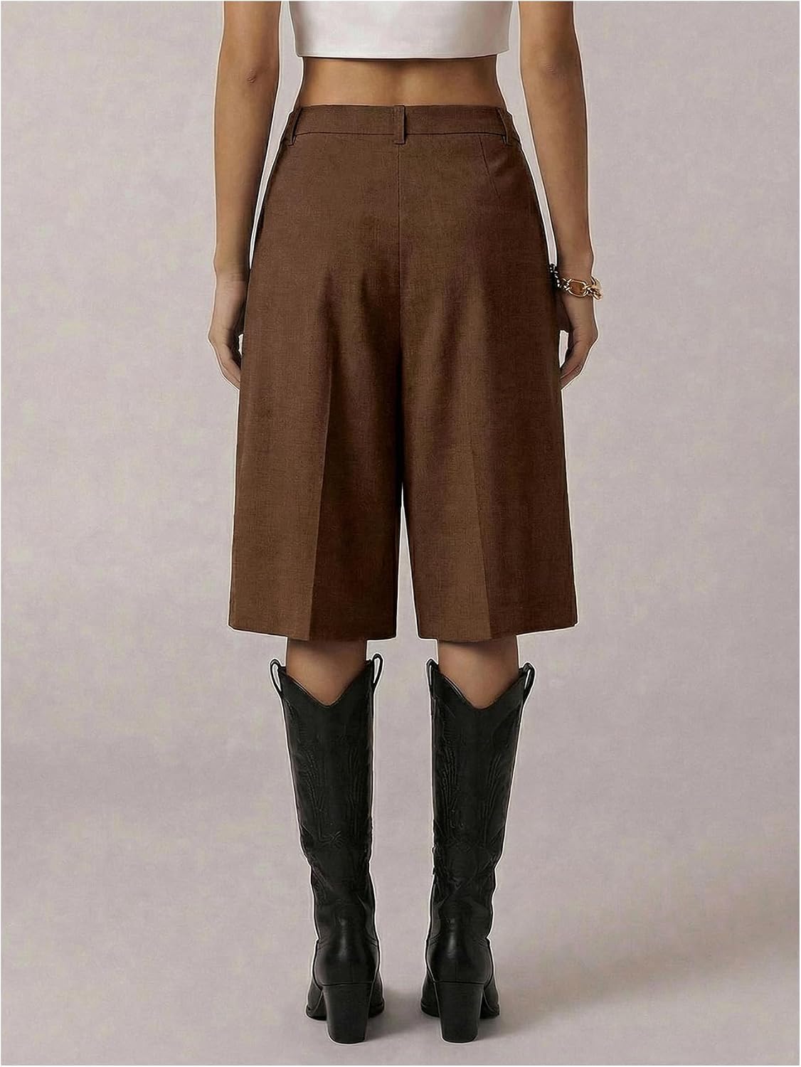 Milumia Women's Dressy Casual Wide Leg Bermuda Shorts Pleated Dress Shorts with Pockets