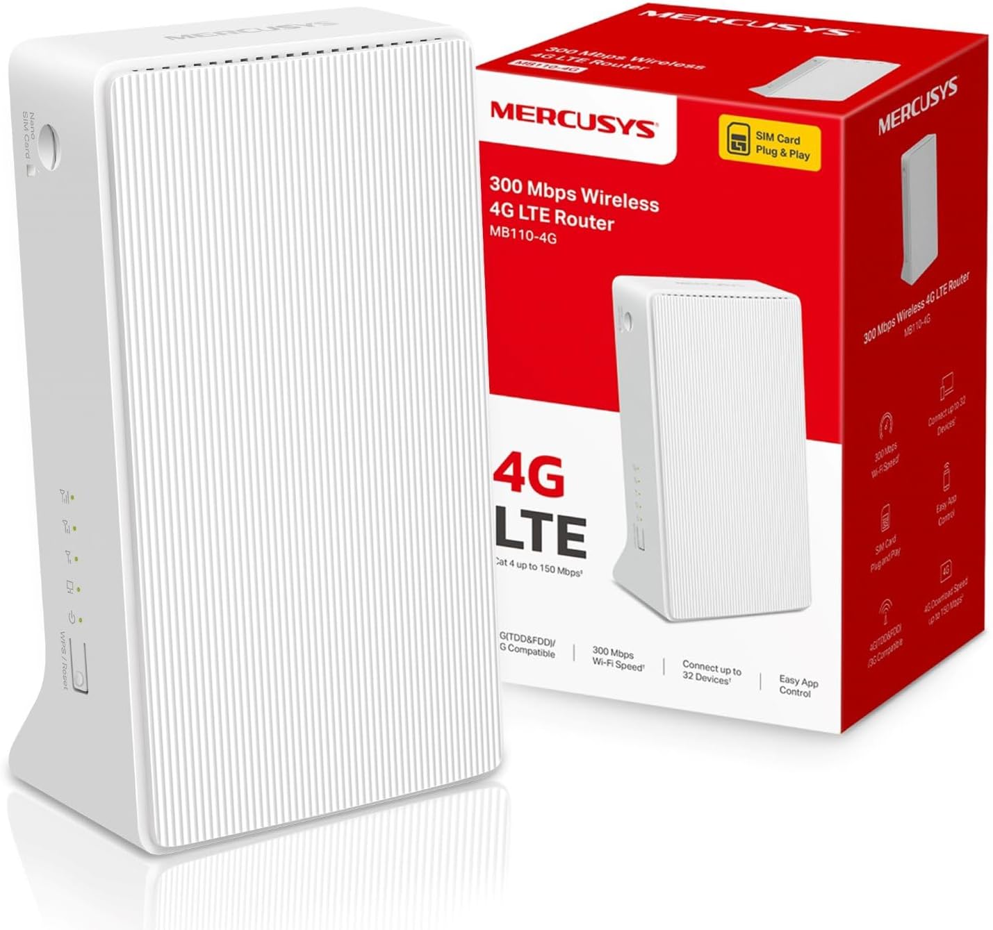 MB110-4G N300 WIFI Router with Sim Slot,Superfast 4G LTE Speed,Sim Card Router,TP-Link WiFi, Plug and Play, Ethernet Port,External Antenna Ports,Strong Signal, App Control