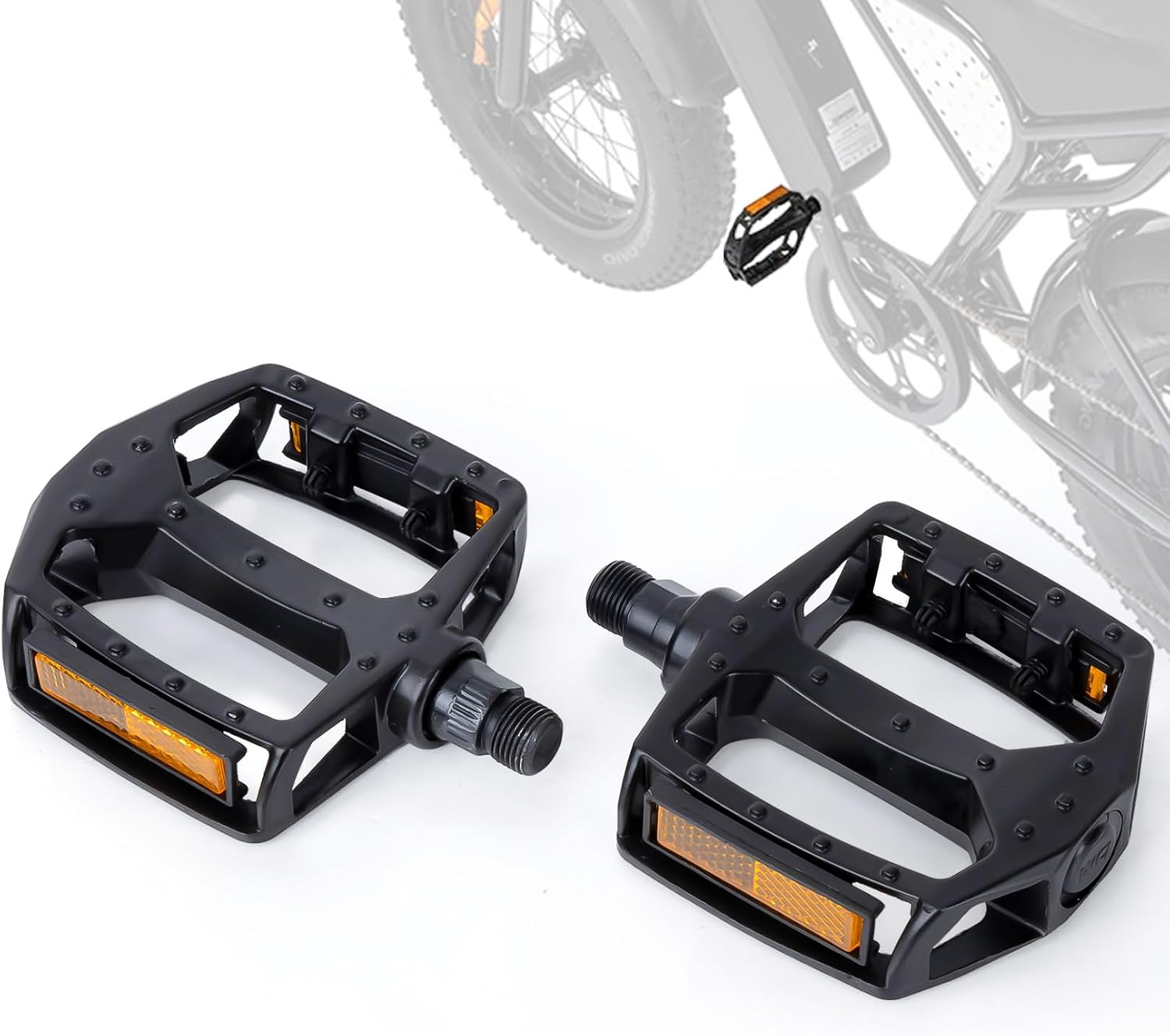 Foot Pedals for Ridstar Q20, PSLER 9/16 Bike Pedals Aluminum Alloy Wide Platform Flat Pedal with Reflectors Compatible with Ridstar Q20 Mountain Bike Road Bike Urban Commuter Bicycle, Left and Right