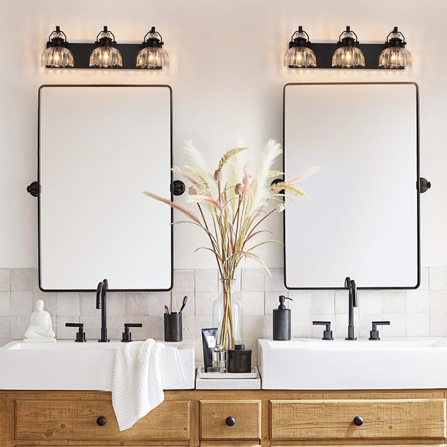 Farmhouse Bathroom Light Fixtures,22.83-Inch，Black Vanity Lights3 Light Bathroom Light Fixtures