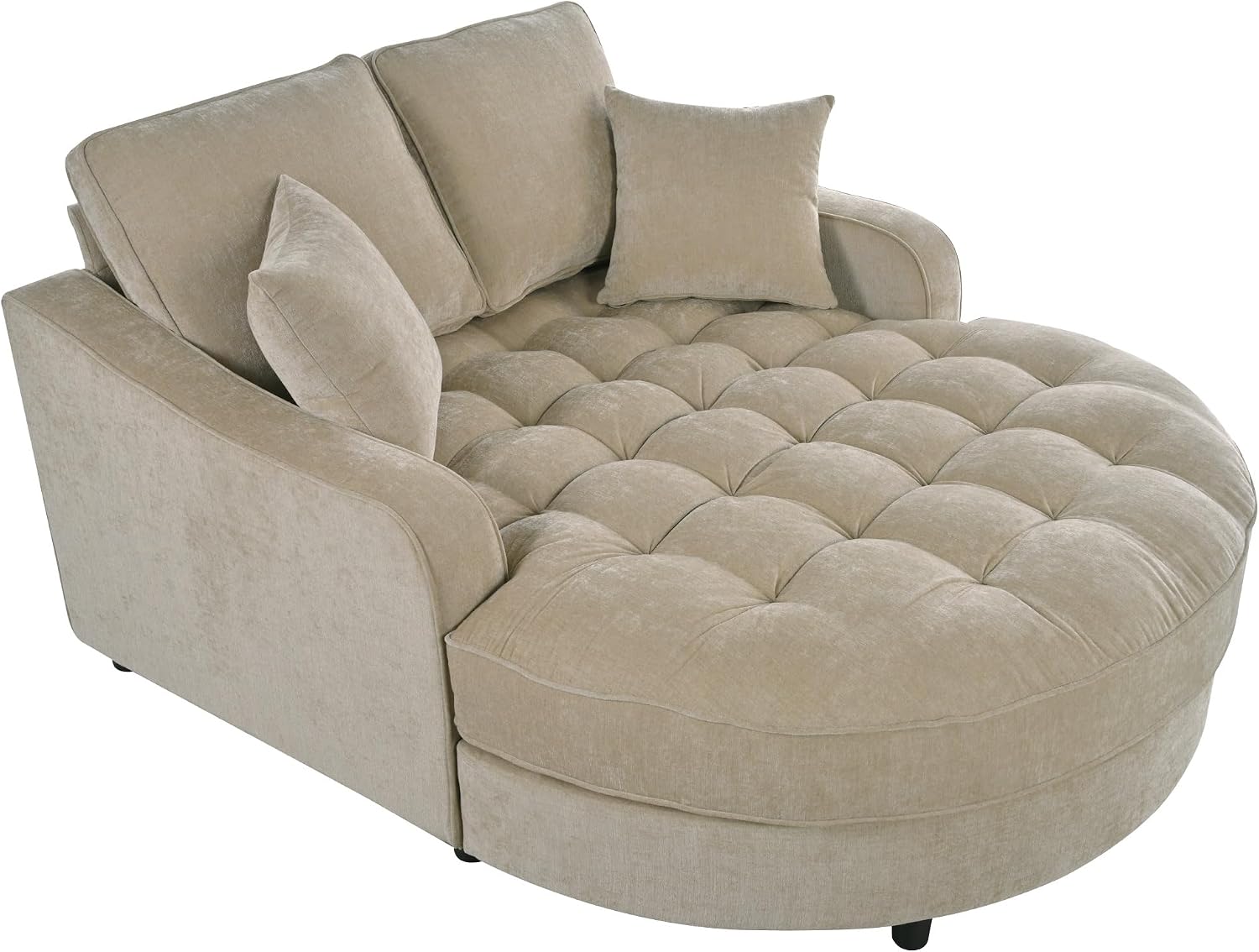 55" Modern Chaise Lounge Sofa Bed Tufted Seat Detachable Pillows Champagne