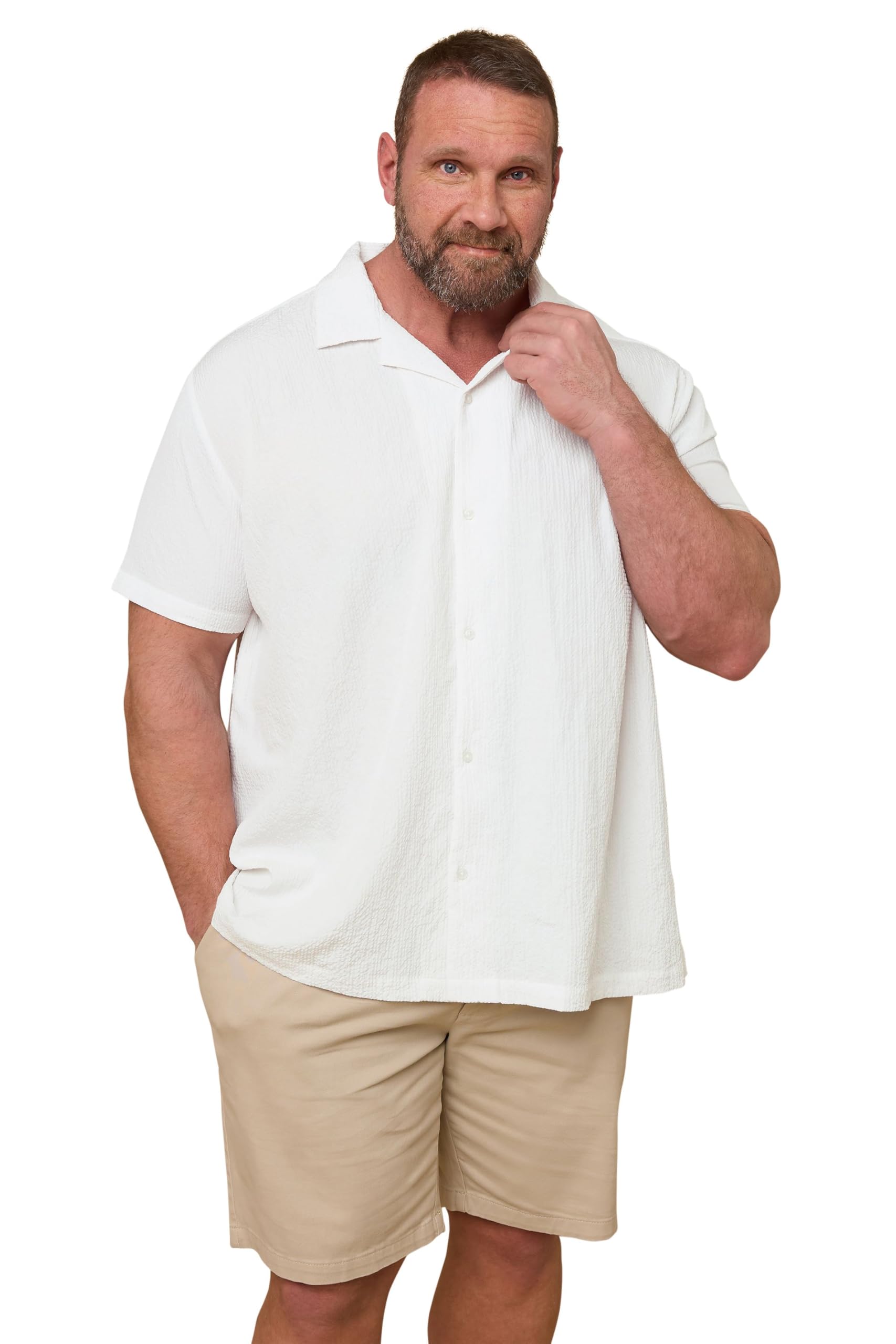 BadRhino Seersucker Shirt - White - Short Sleeve - Revere Collar - XXXL