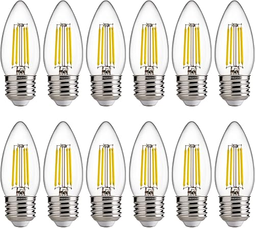 FLSNT Bombillas LED para candelabros de luz diurna de 5000 K, equivalente a 60 W, base B11 E26, 550 LM, paquete de 12 unidades, lista CA65.