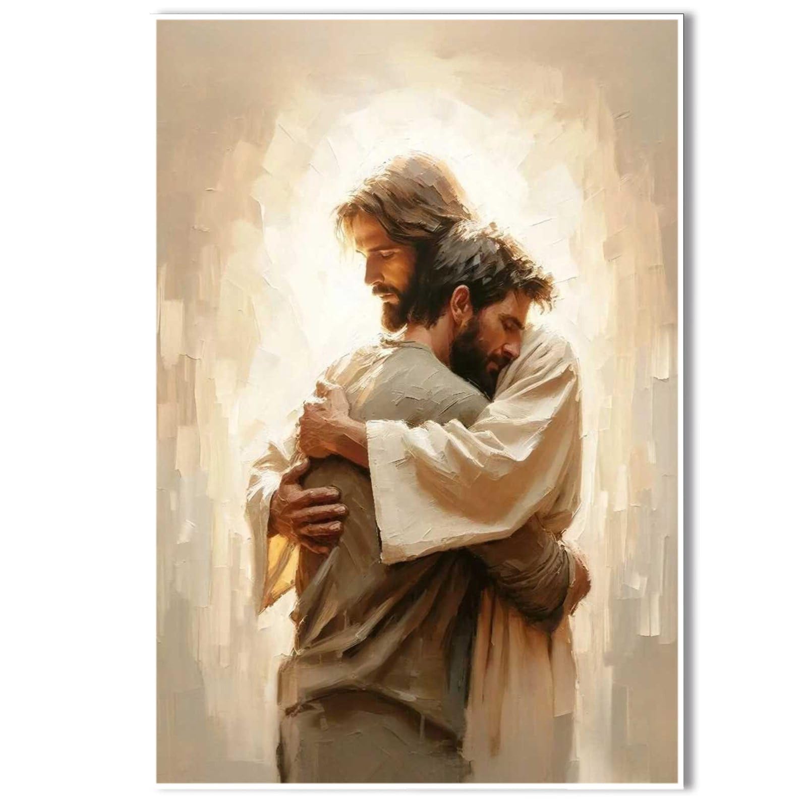 A Sacred Bond Christian Painting Jesus Hugging Man Jesus Painting LDS Art Bible Verse Wall Art Scripture Poster Christian Home Decor Wall Decor for