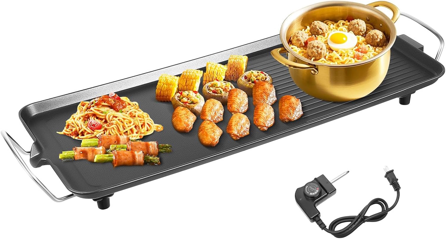 27" Electric Griddle Teppanyaki Grill BBQ, Nonstick Coating Extra Larger Griddle Grill with Adjustable Temperature & Insulated Handles Indoor Outdoor Cooking Plates, 1500W