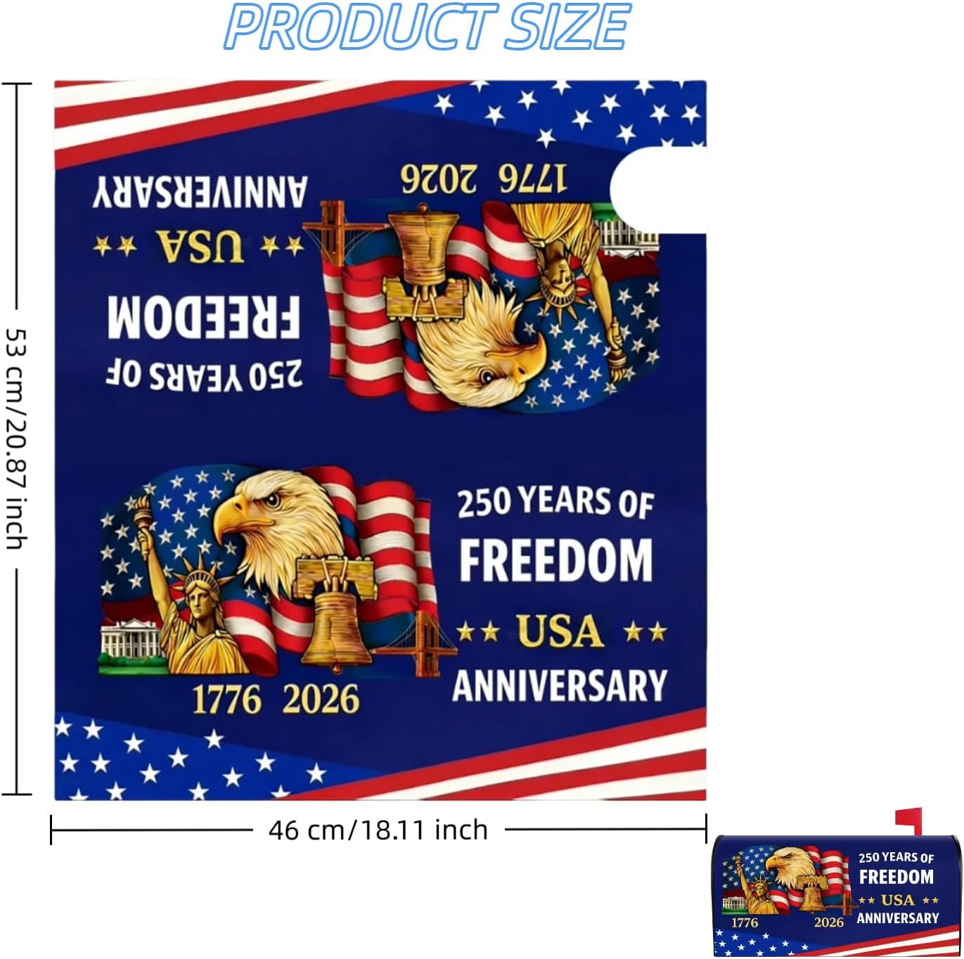 USA 250th Anniversary Magnetic Mailbox Cover 250 Years of Freedom Eagle Magnetic Mailbox Cover，Patriotic Flag Mail Post Box Covers for Outdoor Yard Garden Decor Standard Size 18" x 21"