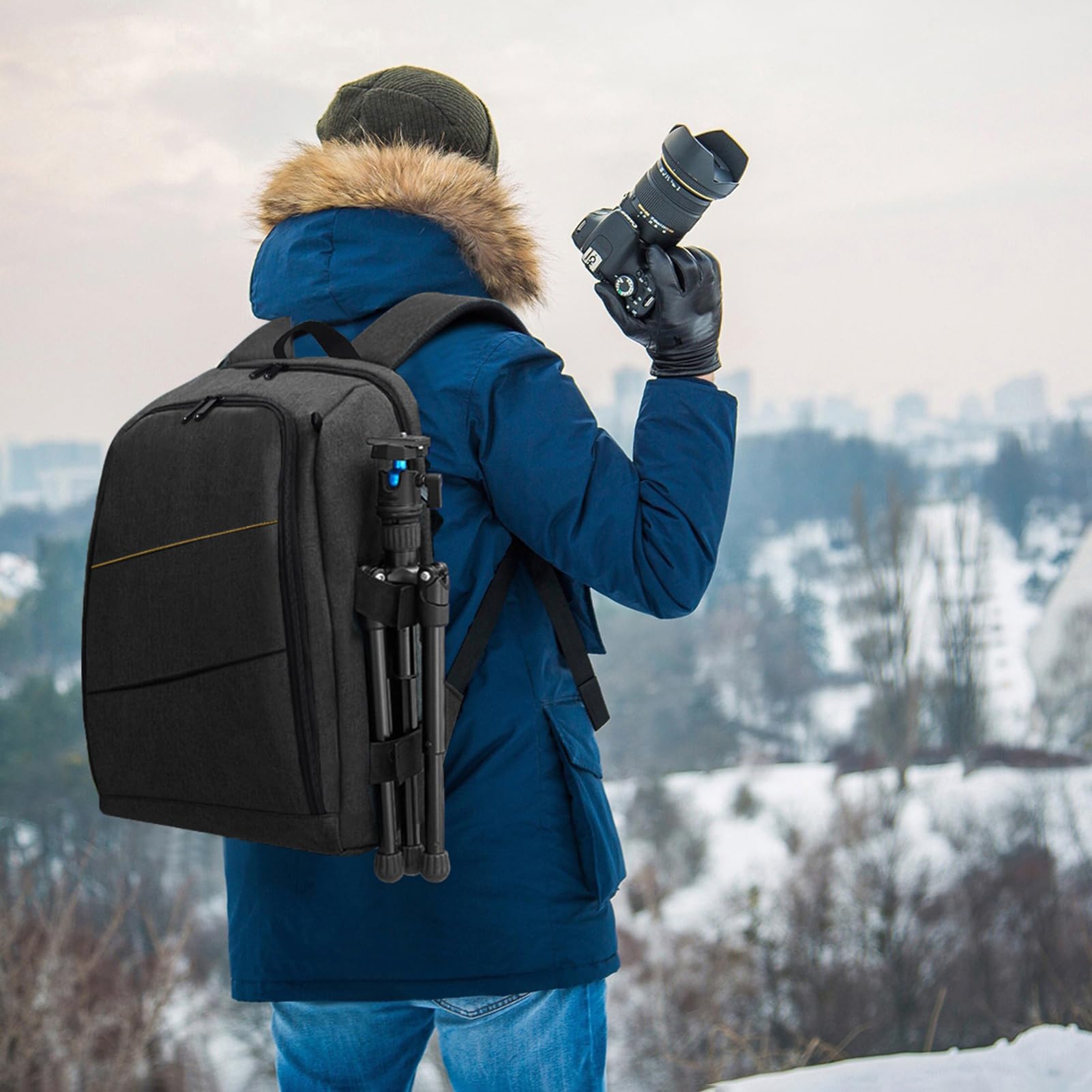 Andoer Plecak na aparat, DSLR SLR, plecak na aparat fotograficzny, wodoszczelny, z kieszenią na laptopa, pokrowiec przeciwdeszczowy, kompatybilny z aparatem fotograficznym i statywem obiektywu