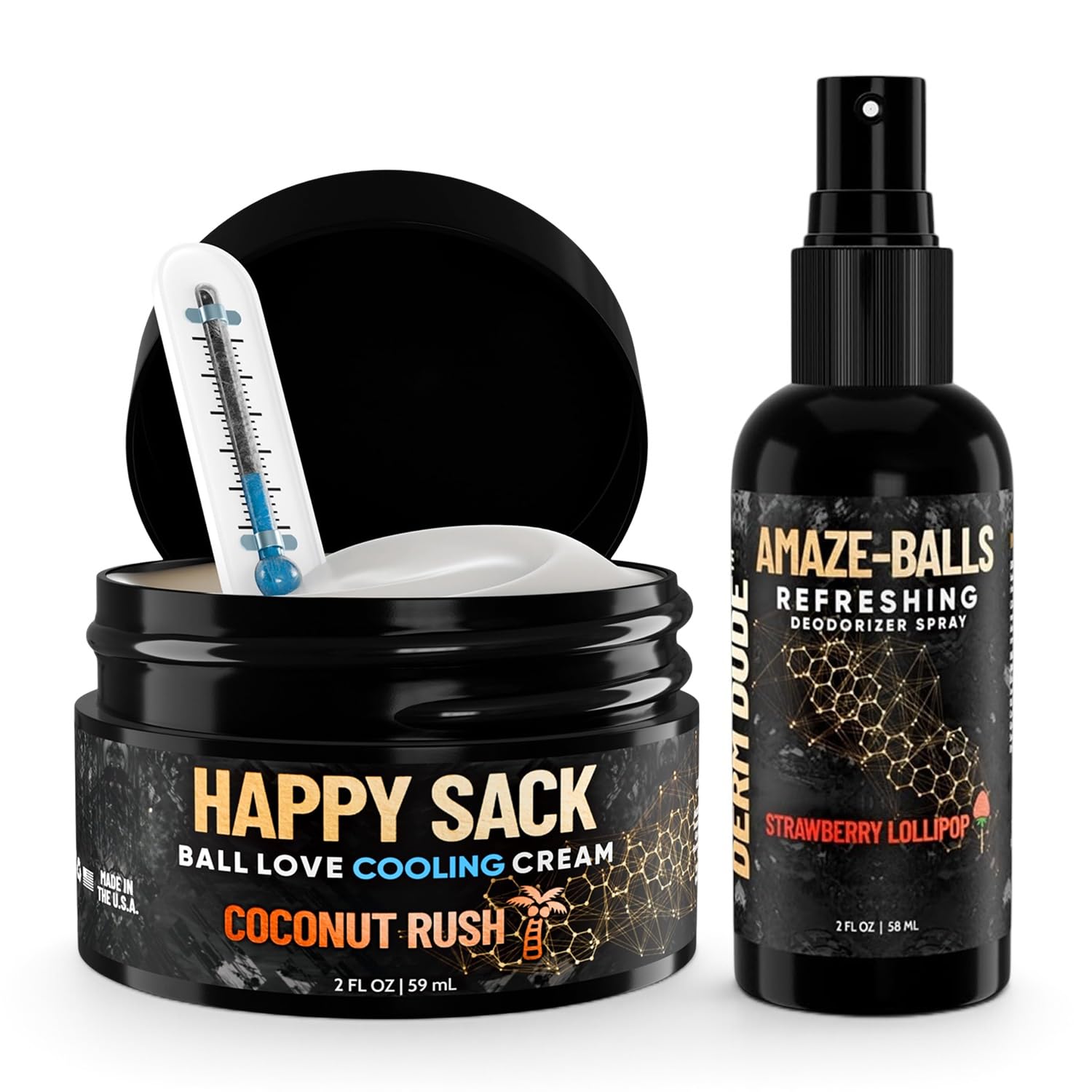 Derm Dude Below-the-Belt Deodorant Bundle | Happy Sack Anti-Chafing Cream 2oz + Amaze Ball Deodorant Spray 2oz | Groin & Sack Odor Control, Sweat Protection, Talc-Free, Aluminum-Free with DeoPlex & Al