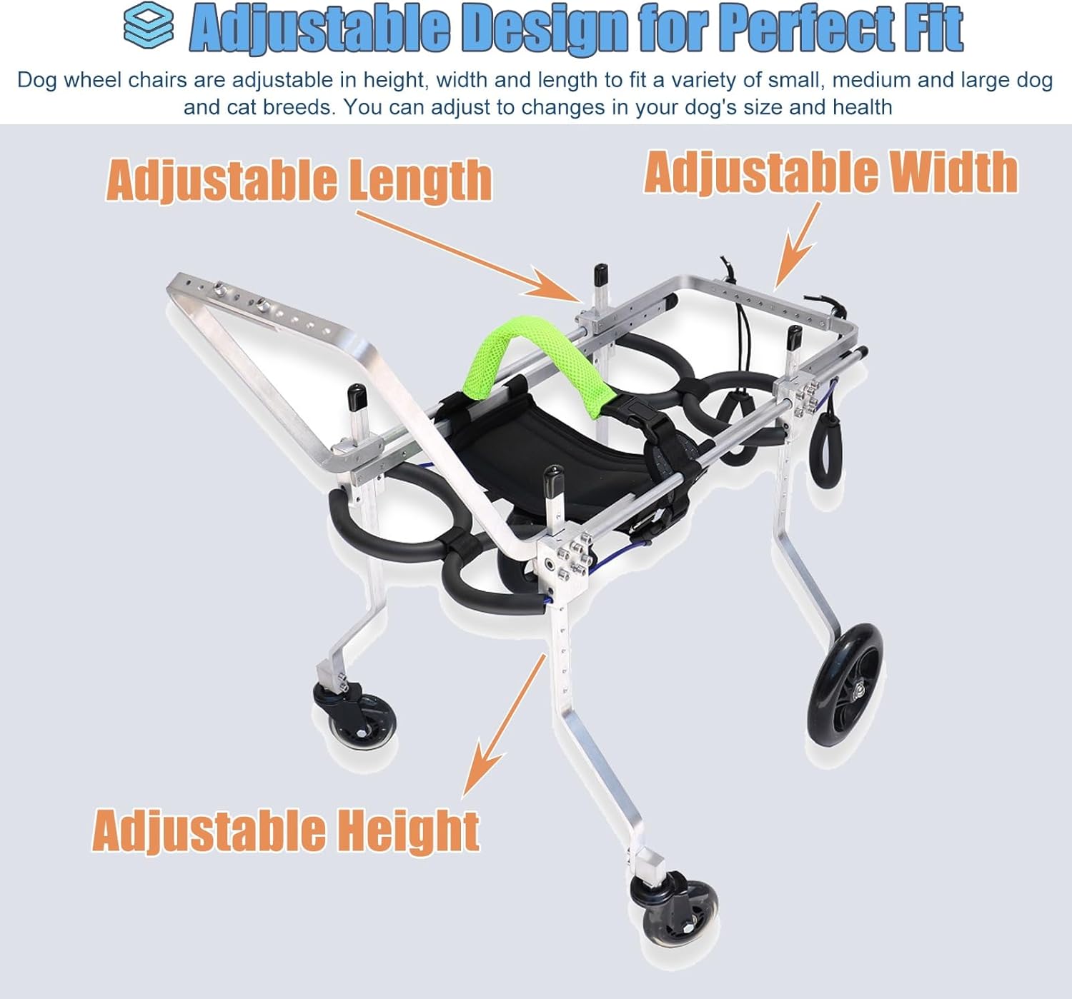 Adjustable Disabled Dog Wheelchairs - Front Back Legs Support Assist, Lightweight Pet Bike Trailer Carts - Extra Large Size