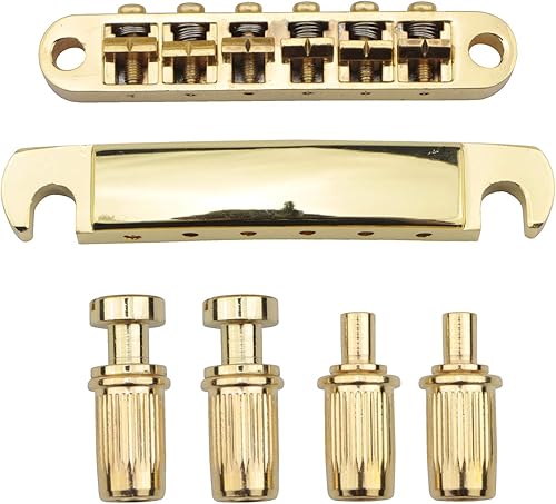 Swhmc Tune-O-Matic - Sillín de montar con rodillos para guitarra eléctrica dorada Tune-O-Matic con tachuelas para piezas de repuesto de guitarra