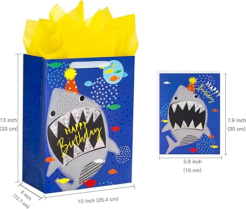 Miniatura 2 de LeZakaa Bolsa de regalo de cumpleaños de 13 pulgadas, bolsa de regalo azul mediana con papel de seda, etiqueta de regalo y tarjeta, diseño de