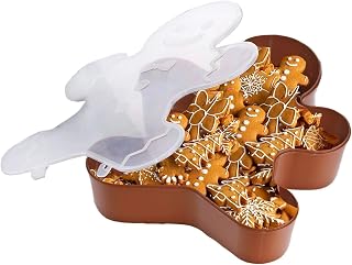 Cute Snowman Snowflake Tree Storage Container with Lid, Christmas Gingerbread Serving Tray, Christmas Platters Snack Serving Tray for Cookie Candy Dessert Snacks Candy
