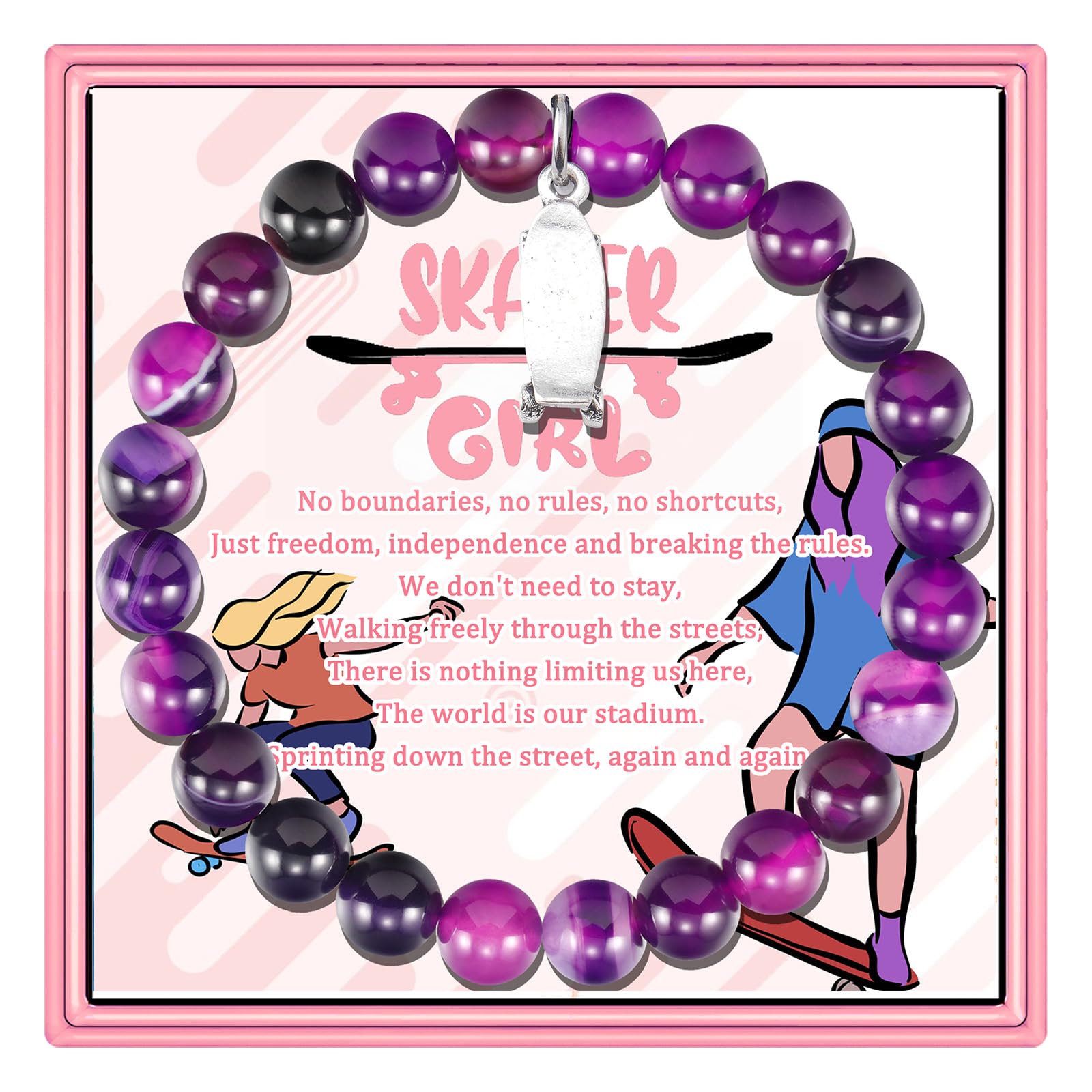 PARTNER Funny Mini-SkateBoard 𝐁𝐫𝐚𝐜𝐞𝐥𝐞𝐭𝐬 𝐟𝐨𝐫 𝐖𝐨𝐦𝐞𝐧 Interesting Fingerboards Skateboard Gifts Gifts for Women Natural Stone Beaded Jewelry for Skaters Skateboard Lover