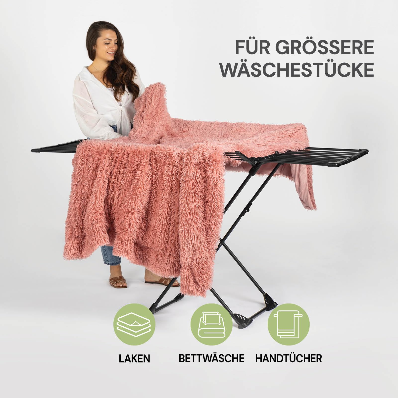 Vitapur Wäscheständer DryMax Wing, Ausziehbar Wäschetrockner, 2-Seitenflügel, XXL Plus Rack, Klappbar Standtrockner für Balkon, Robuster Waeschetrockner Ständer