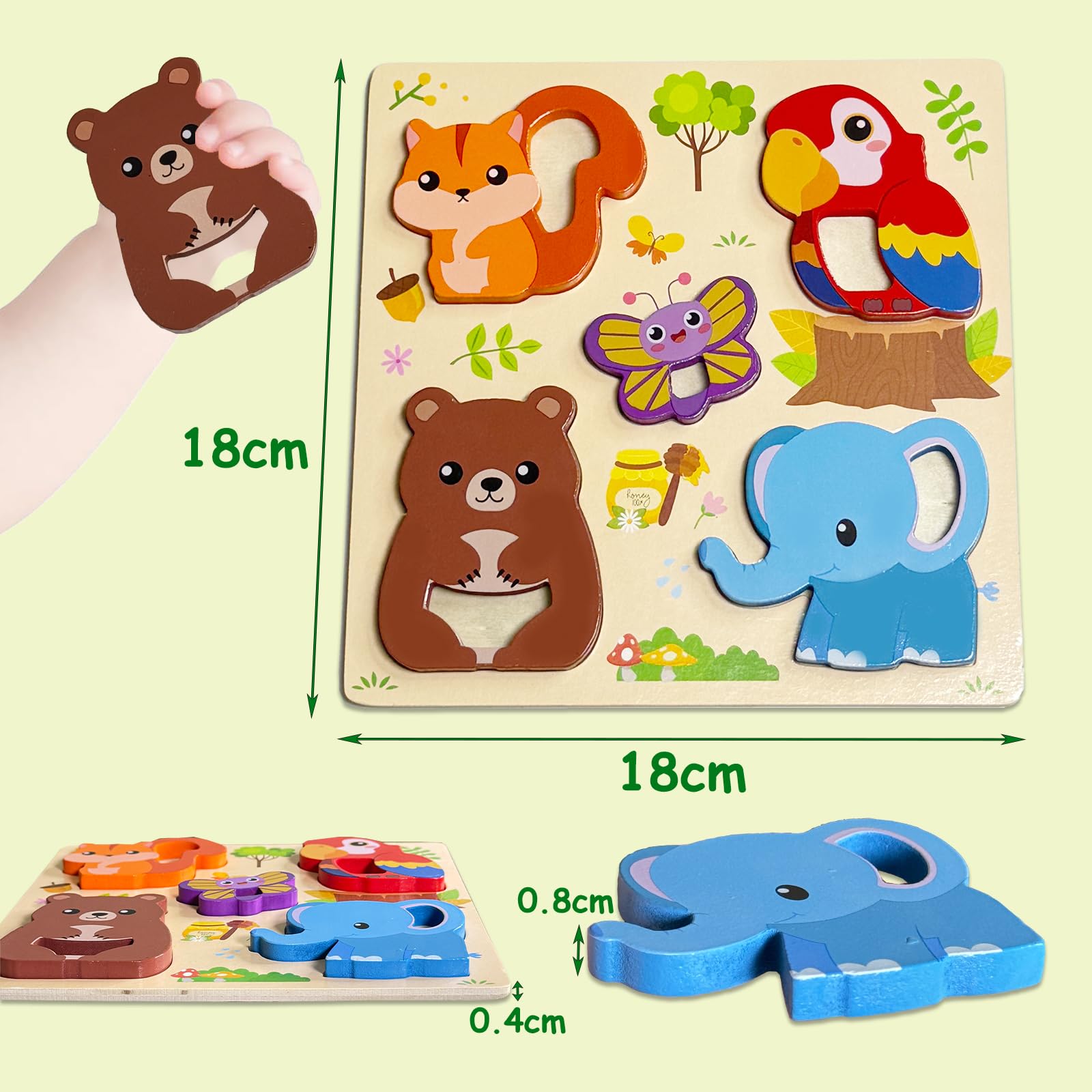 Puzzle en Bois Bebe 1 an 4 Pièces Animaux Montessori Jouet Educatif pour Enfant