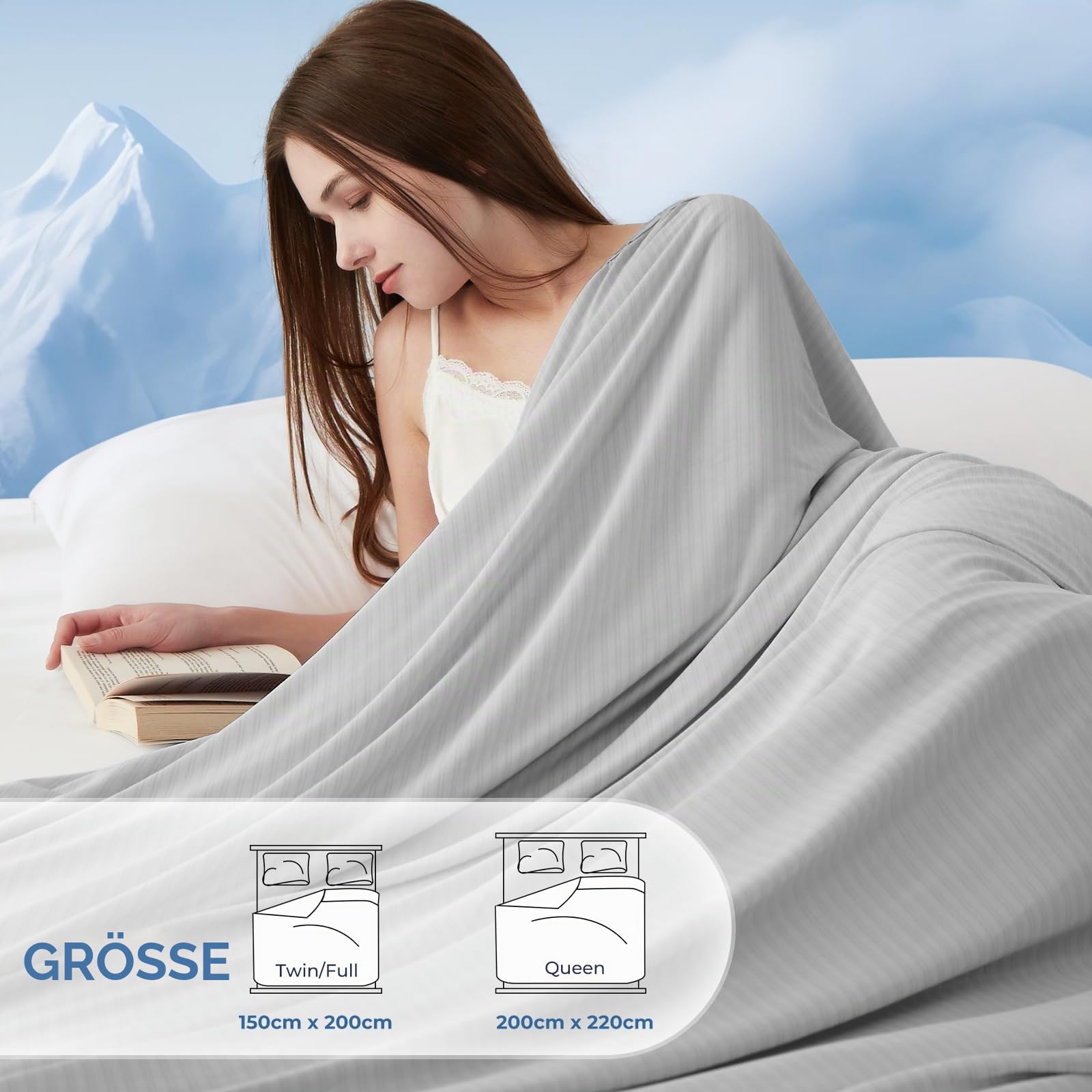 Luxear Kühlende Sommerdecke 150x200cm, dünne leichte Kühldecke Kuscheldecke aus Japanische Arc-Chill Q-Max 0,5 Kühlfaser+100% Bambusfasern, Wohndecke Sofadecke Reisedecke Couchdecke
