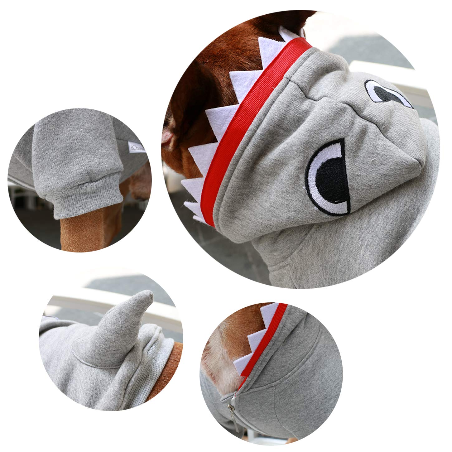 iChoue English Bulldog Shark Halloween Costumes Clothes Hoodies for Medium Dogs Cold Weather Winter Coats French Frenchie Pug Pitbull Boston Terrier - Image 3
