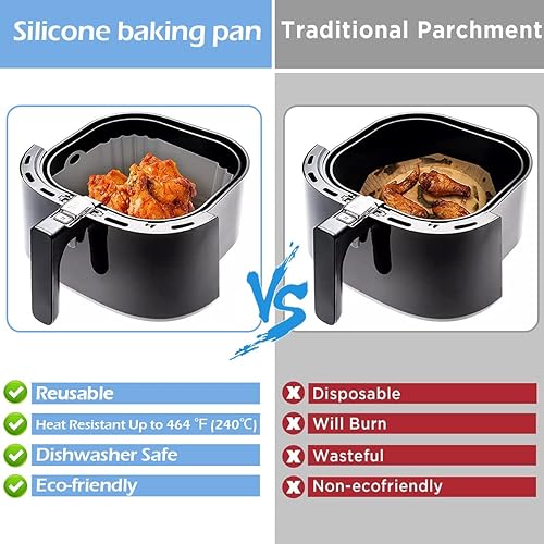 Miniatura 7 de Forros cuadrados de silicona para freidora de aire de 8 pulgadas para 4 a 8 cuartos de galón 2 piezas reutilizables para freidora de aire repuesto