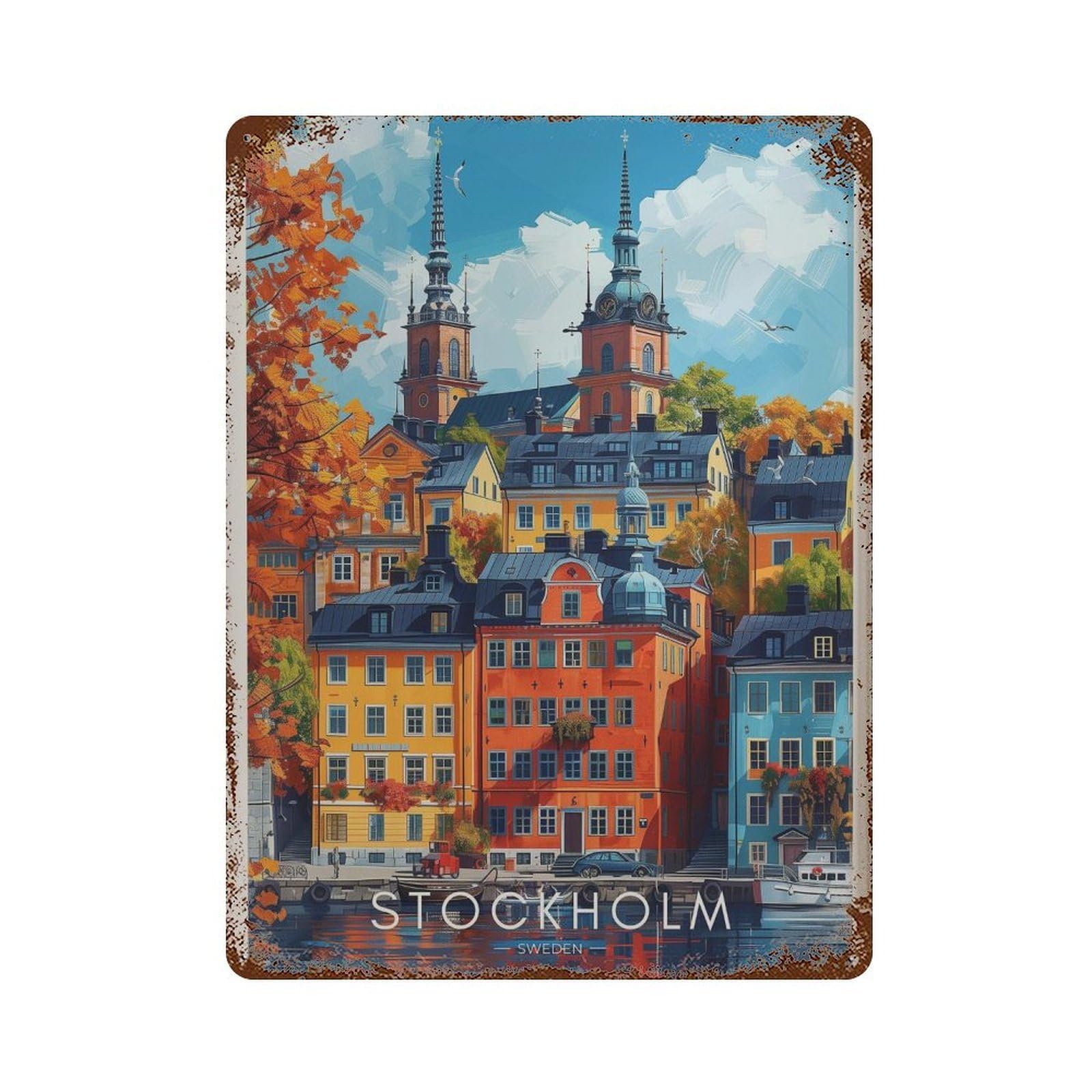 xiaoxiaoshen Stockholm Sweden Travel Scandinavian Wall Decor Art Metal Tin Poster Modern Home Decor Art Home Bar Shop Decorations Vintage Sign 40x30cm