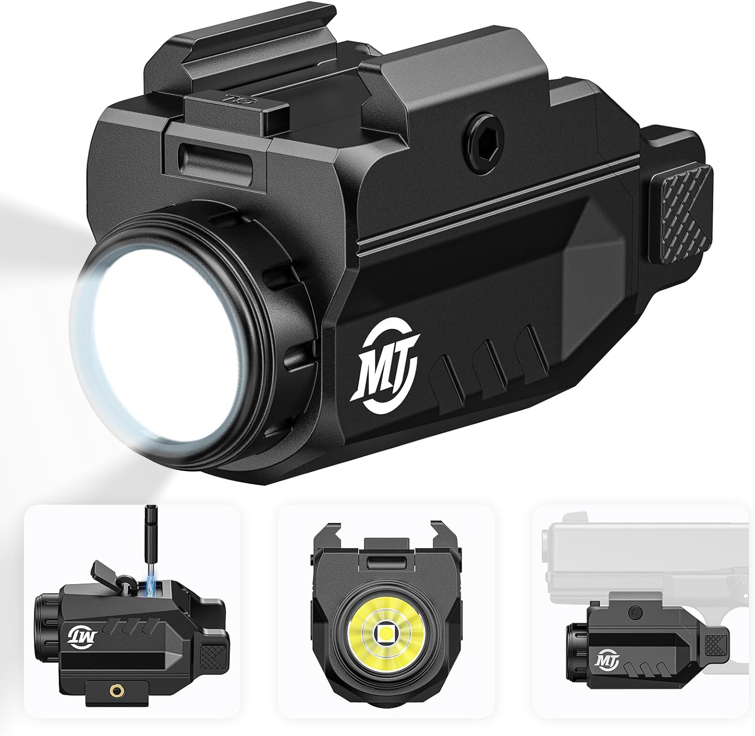 MidTen 1000 Lumens Bright Pistol Light, Compact LED Flashlight for Pistol, Weaponlight for Gun with Strobe Mode, Compatible with Adjustable Glock and Picatinny Rail, Rechargeable