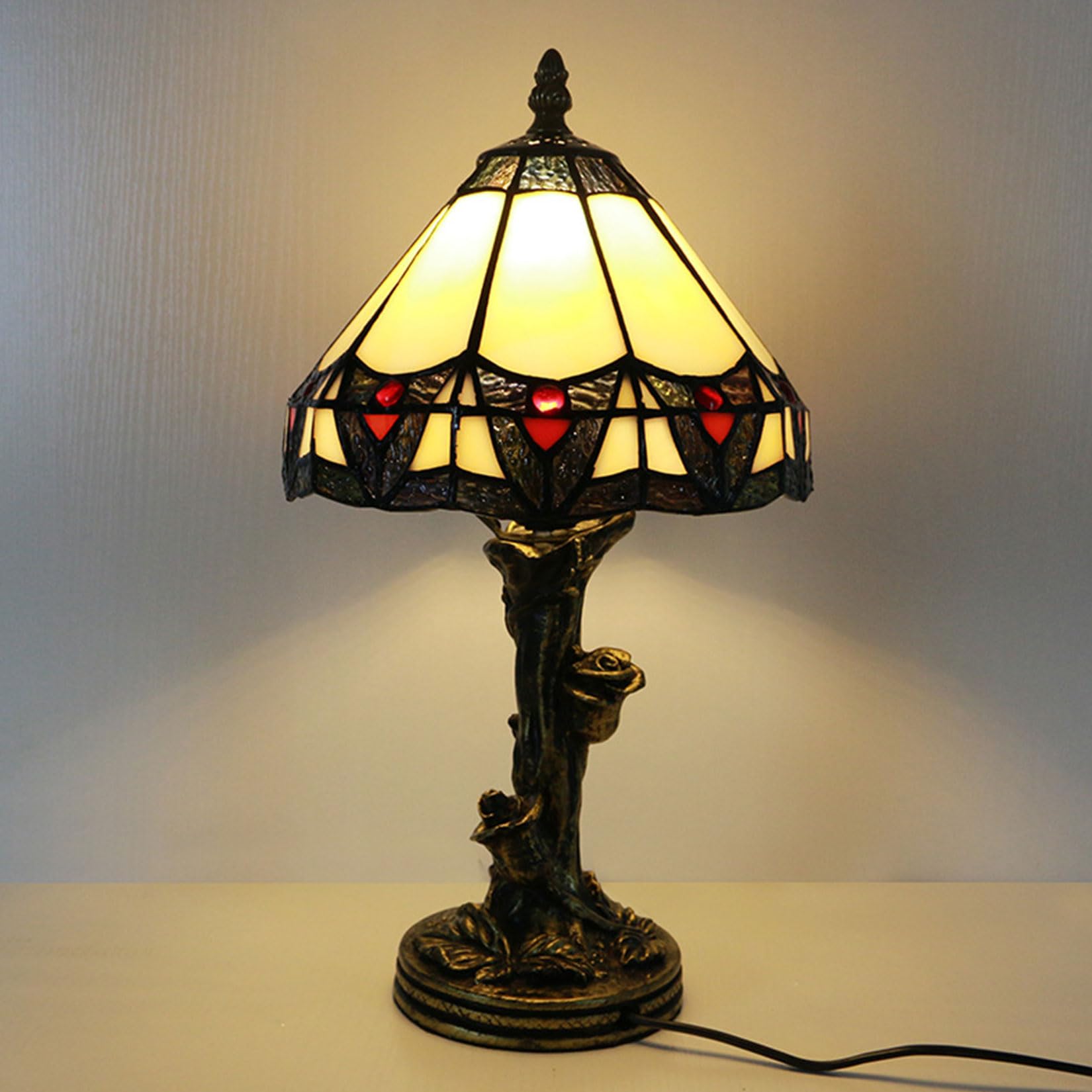 BOTOWI Vintage Tischlampensockel Ersatz, nur Harz Rose Schreibtisch Leuchtensockel, 15" hoch Geeignet für 8 Zoll Tiffany Stil Buntglas Lampenschirme