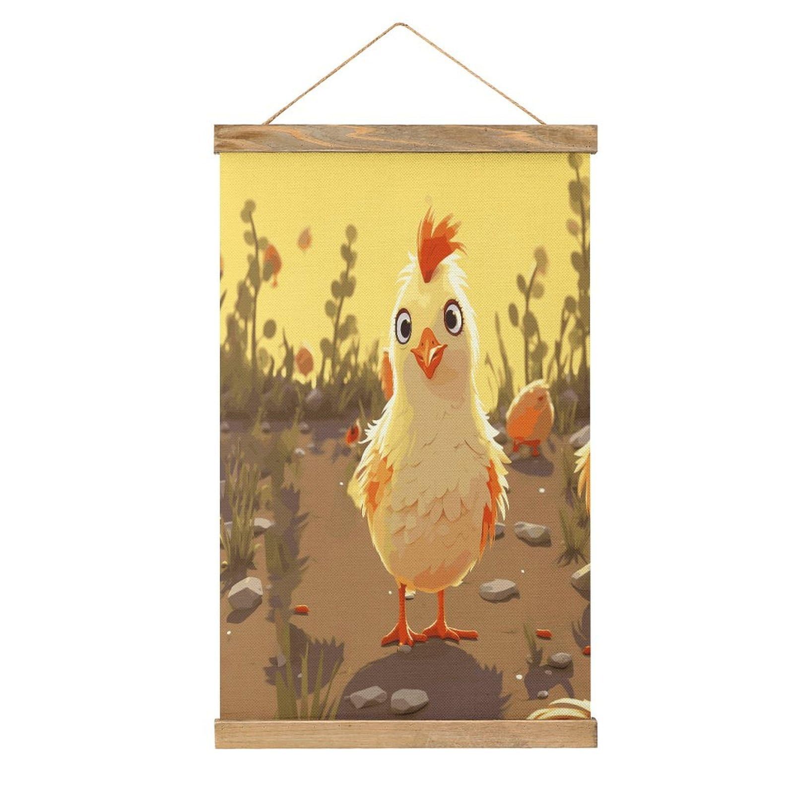 JTREHY Chicken Chick Linen Hanging Painting Vintage Poster Wall Art Prints Personality Style Wall Hanging Poster for Living Room Office Bedroom Decor Frame 13.2 X 20.47 Inch