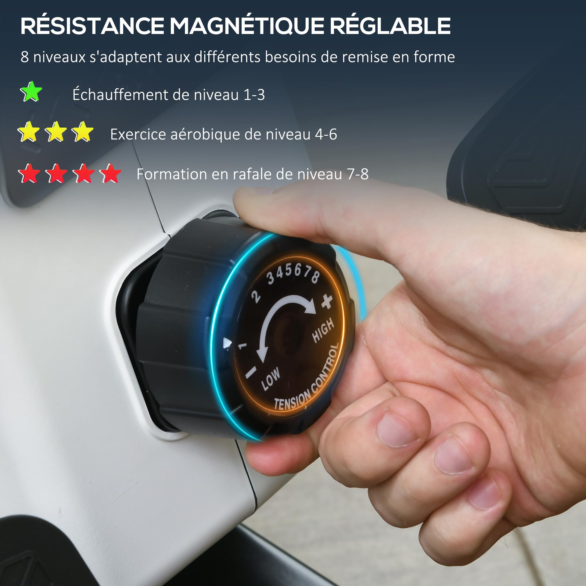 SPORTNOW Rameur d'appartement Pliable, Aosom.FR x FFHandball, avec freinage magnétique Silencieux, 8 Niveaux de résistance, écran Multifonction LCD, en Acier Noir Blanc