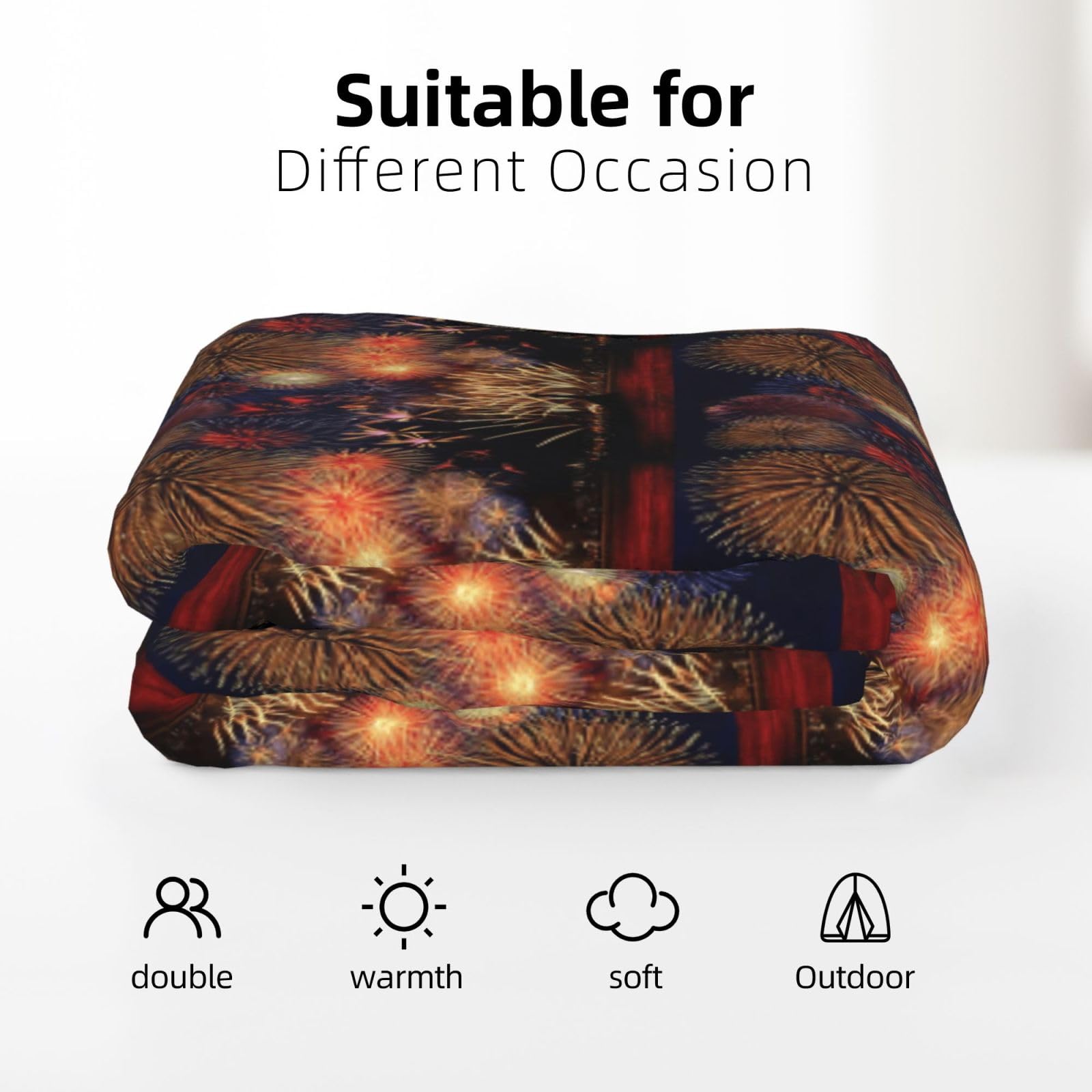 Couverture en flanelle avec imprimé feux d'artifice - 178 x 203 cm - Chaude et douillette - Pour l'hiver - Pour camping ou voyage