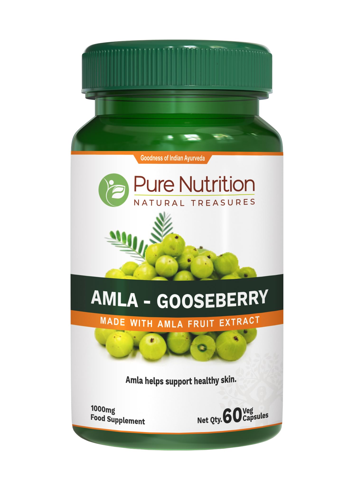Pure Nutrition Amla Extract 1000mg | 60 Veg Caps | Natural Vitamin C Supplement | Each Serving of 1000mg Amla Extract Supplement is Equivalent to 8000mg Raw Amla Fruit Powder. Non GMO