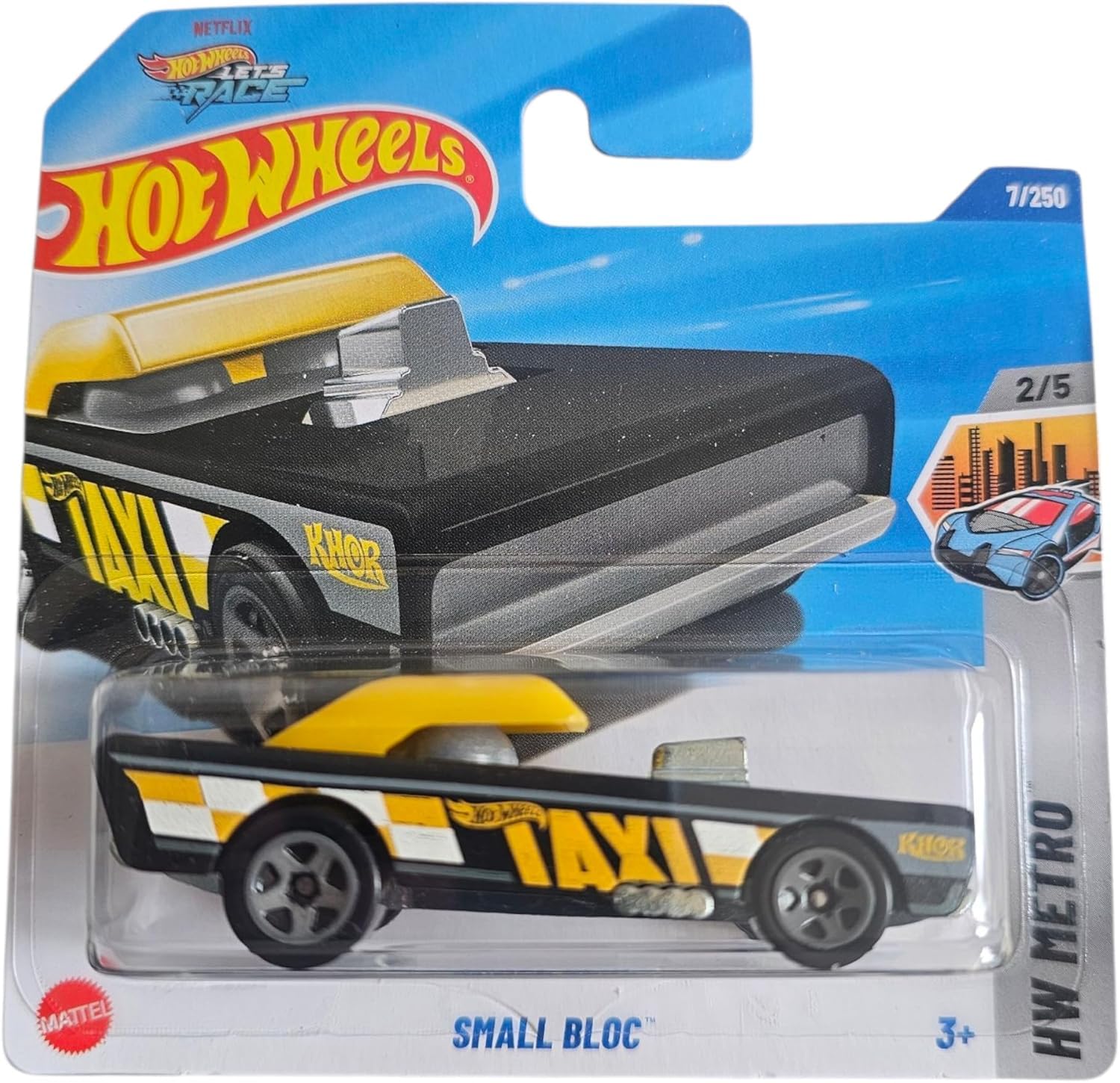 ホットウィール - スモールブロック - HW メトロ 2/5 - HYX56 - ショートカード - Netflix Let's Race - タクシー - Mattel 2025-1:64